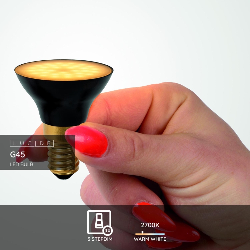 Lucide G45 - LED žiarovka - Ø 4,3 cm - LED Rozm. - E14 - 1x5W 2700K - 3 StepDim - Čierny